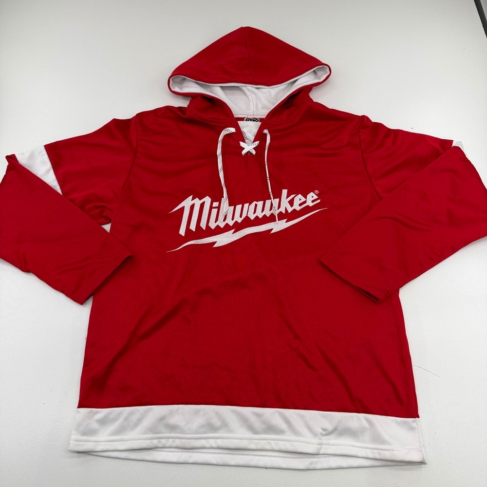 Athletic Knit Milwaukee Hockey Hoodie Mens Large Red White Lace Up Canada